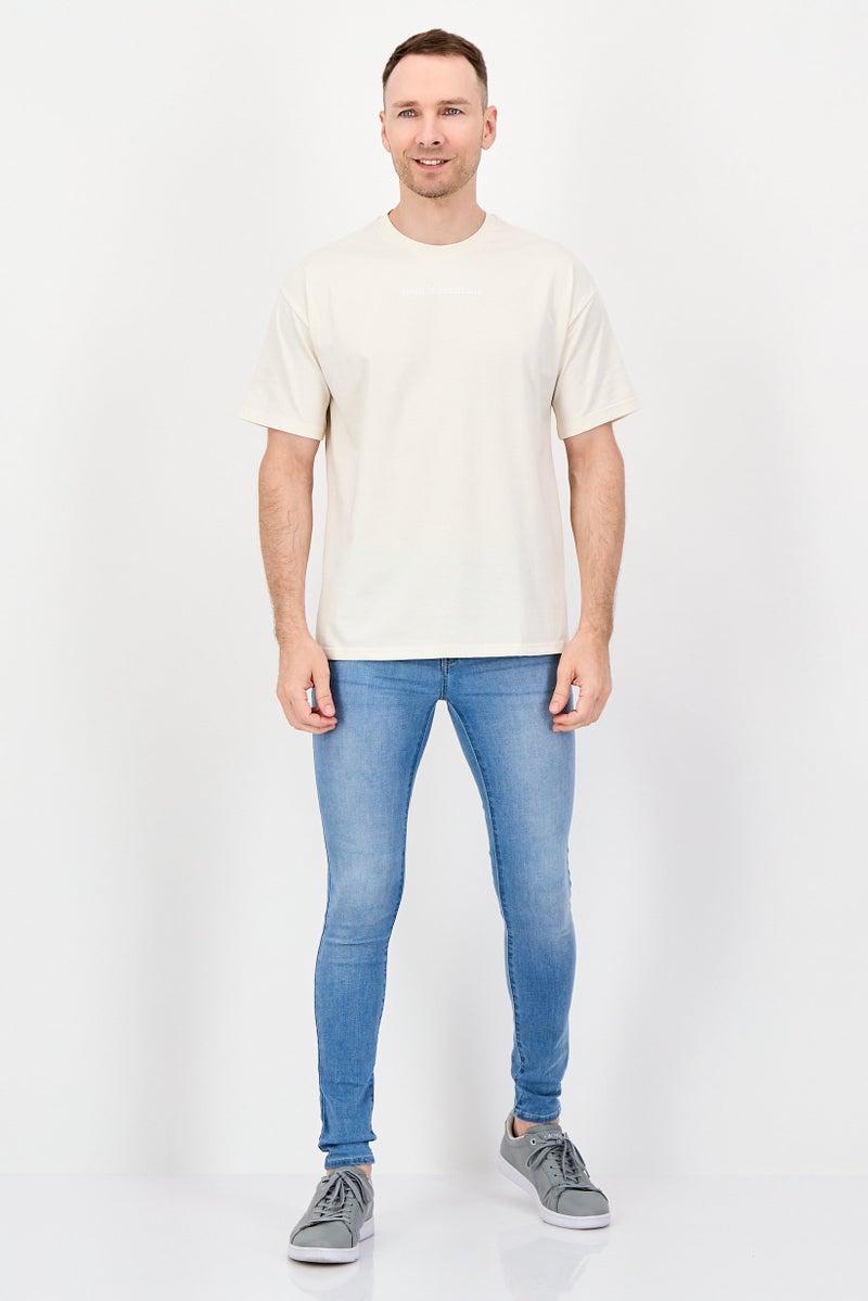 Fudo Men Crew Neck Brand Logo Short Sleeve T-Shirt, Warm Ivory - Image 2