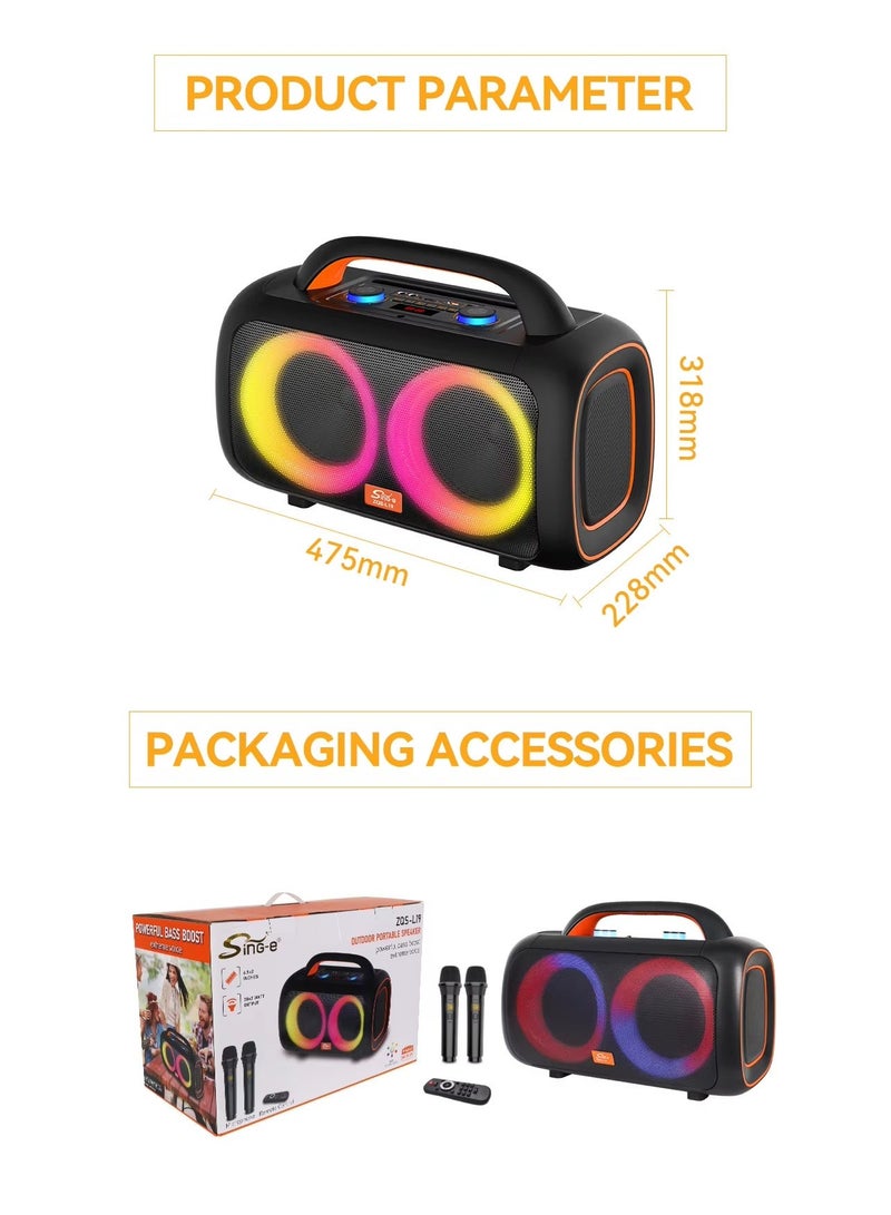 ZQS 6.5 Inch Portable Party Speaker with Bluetooth 5.0 RGB Lights FM USB TF Built In Battery 2 Wireless Microphones - Image 1