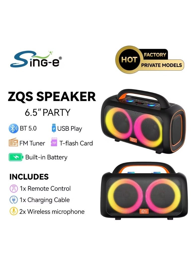 ZQS 6.5 Inch Portable Party Speaker with Bluetooth 5.0 RGB Lights FM USB TF Built In Battery 2 Wireless Microphones - Image 3