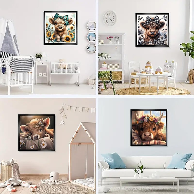 mrpwnle 4 Pack Cow Diamond Art Kits for Adults - DIY Cute Animals Diamond Painting Kits for Adults Beginner, Simple 5D Full Drill Diamond Art Dots Gem Art Kit for Home Wall Decor 12x12inch - Image 3