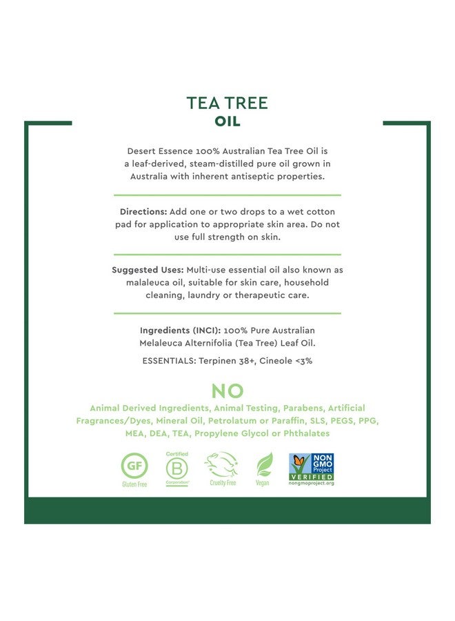 زيت شجرة الشاي الأسترالي 100% من Desert Essence، زيت عطري علاجي - منظف للبشرة، منقي، مهدئ - منعش للهواء - العناية بالبشرة، العناية بالشعر، تنظيف أخضر قوي - نباتي، غير معدل وراثيًا - 2 أونصة - Image 5