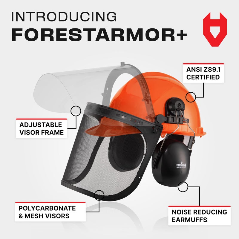 NoCry 6-in-1 Industrial Chainsaw Helmet with Face Shield and Ear Muffs â€” Mesh & Clear Plastic Visors Included â€” ANSI Z89.1 Certified â€” Adjustable Headgear â€” Ideal for Forestry and Arborist Work - Image 2