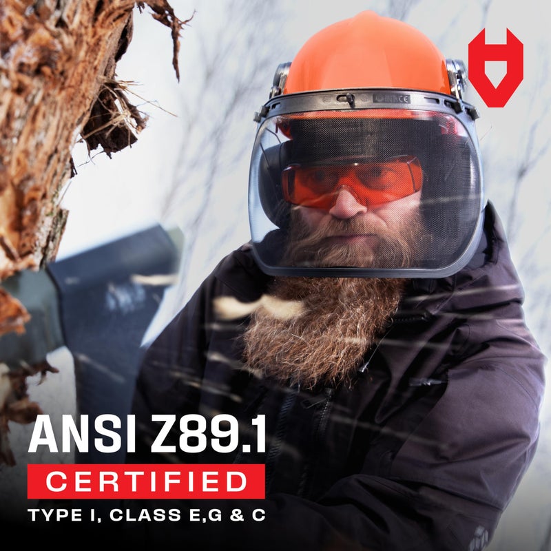 NoCry 6-in-1 Industrial Chainsaw Helmet with Face Shield and Ear Muffs â€” Mesh & Clear Plastic Visors Included â€” ANSI Z89.1 Certified â€” Adjustable Headgear â€” Ideal for Forestry and Arborist Work - Image 3