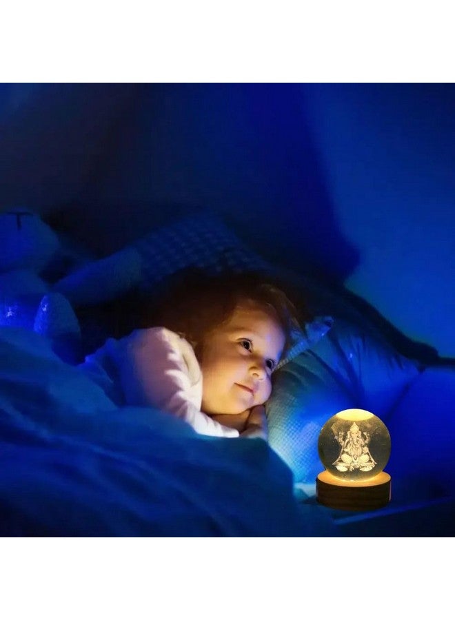 Desidiya مصباح ليلي كريستالي لورد غانيش جي 2.4 بوصة مع قاعدة خشبية مثالي كهدية - Image 3