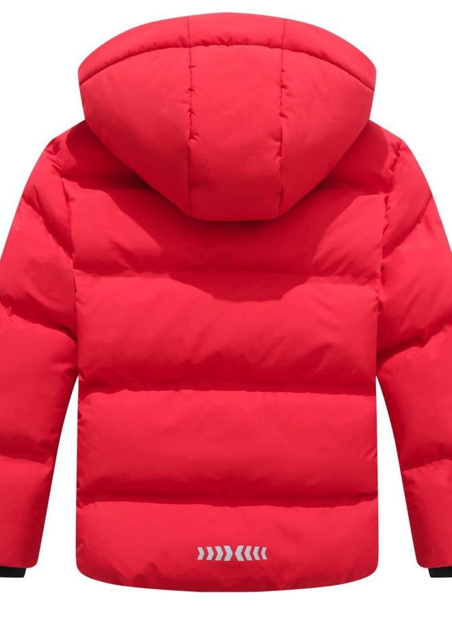 BYLESIN Kids Boy's Winter Coat Fleece Lined Waterproof Jacket Puffy Cotton Coat Thick Hooded Down Outdoor Coats, Red, 7-8 - Image 2