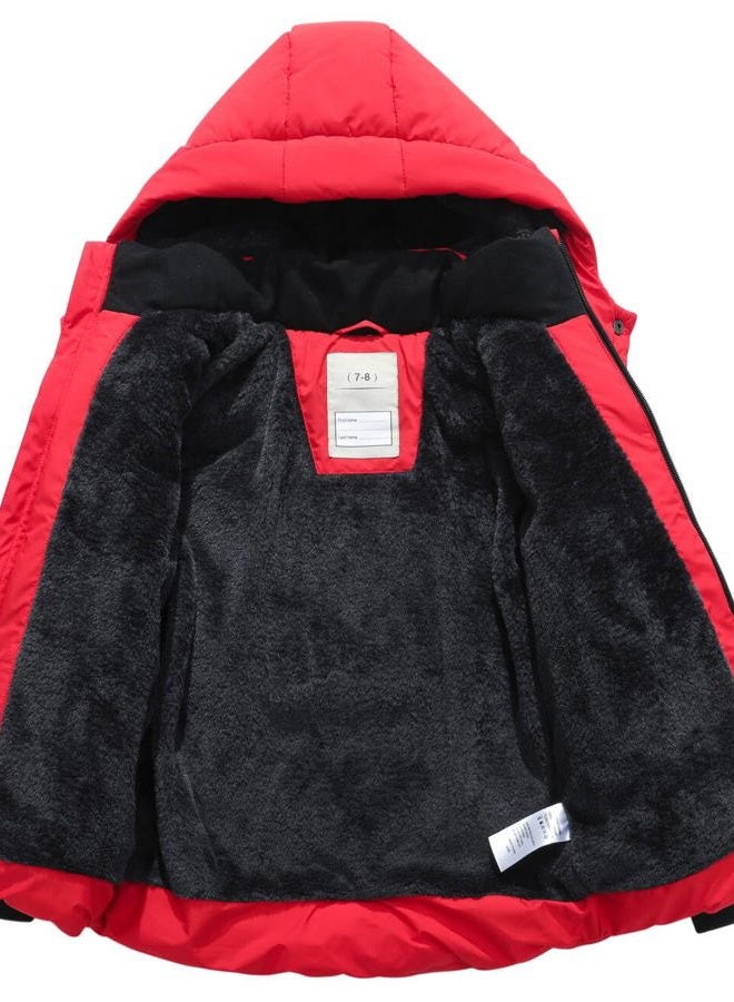 BYLESIN Kids Boy's Winter Coat Fleece Lined Waterproof Jacket Puffy Cotton Coat Thick Hooded Down Outdoor Coats, Red, 7-8 - Image 3