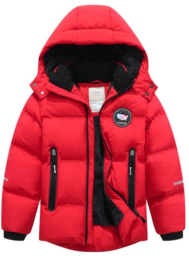 BYLESIN Kids Boy's Winter Coat Fleece Lined Waterproof Jacket Puffy Cotton Coat Thick Hooded Down Outdoor Coats, Red, 7-8 - Image 1