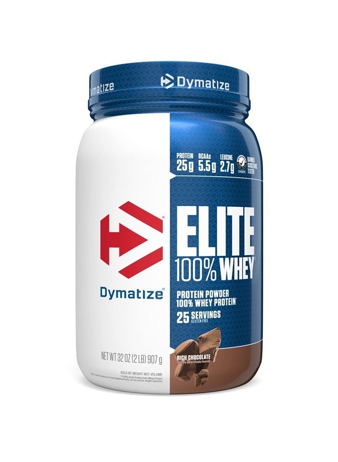 Dymatize Elite 100% Whey Protein Powder, 25g, 5.5g BCAAs And 2.7g L-Leucine, Quick Absorbing, Fast Digesting for Optimal Muscle Recovery, Rich Chocolate, 2 Pound - 25 Servings - Image 1
