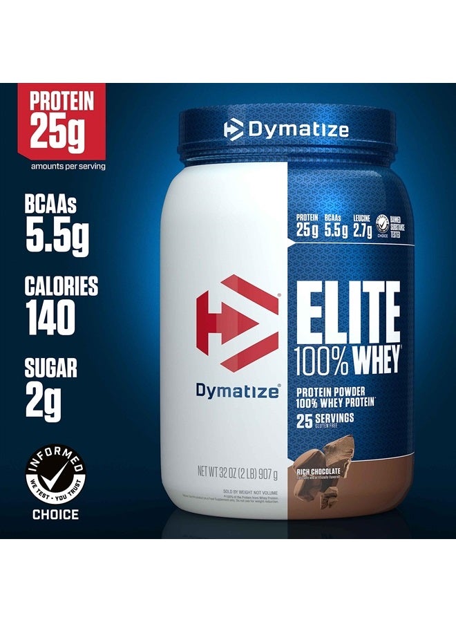 Dymatize Elite 100% Whey Protein Powder, 25g, 5.5g BCAAs And 2.7g L-Leucine, Quick Absorbing, Fast Digesting for Optimal Muscle Recovery, Rich Chocolate, 2 Pound - 25 Servings - Image 2