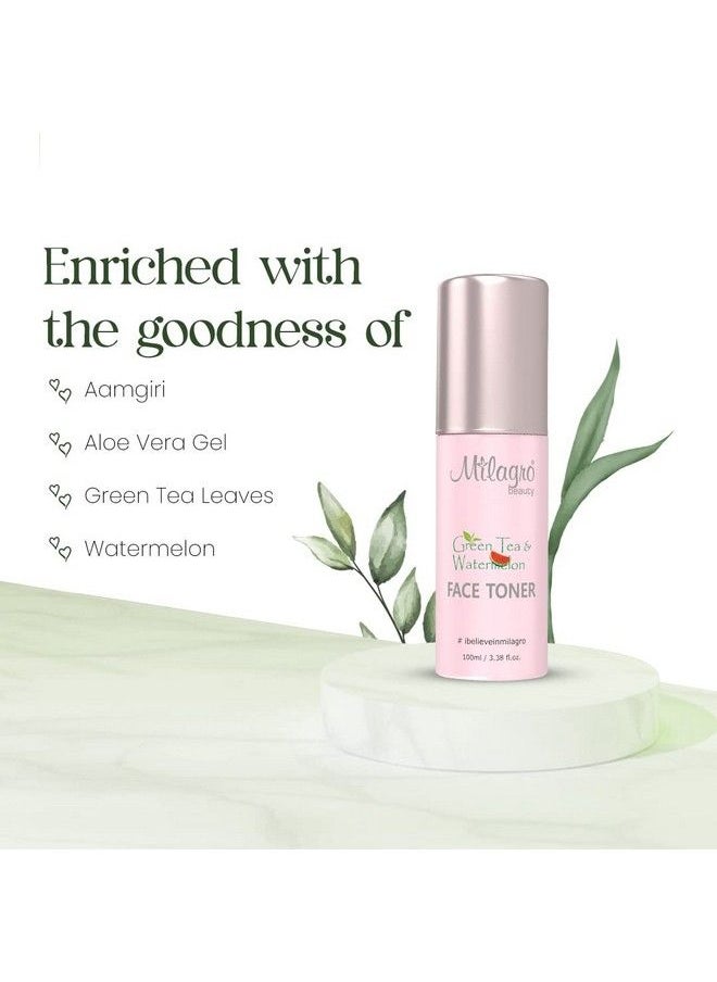 Milagro Beauty - Watermelon & Green Tea Toner For Skin Exfoliation Deep Cleansing Oil Balancing Antiageing Alcoholfree Formula (100Ml) - Image 1