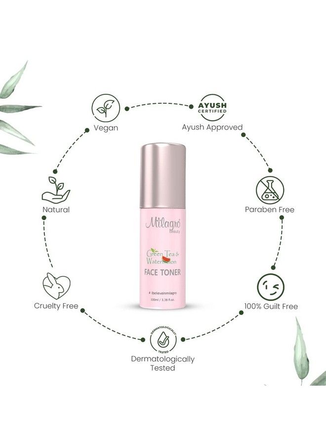 Milagro Beauty - Watermelon & Green Tea Toner For Skin Exfoliation Deep Cleansing Oil Balancing Antiageing Alcoholfree Formula (100Ml) - Image 1