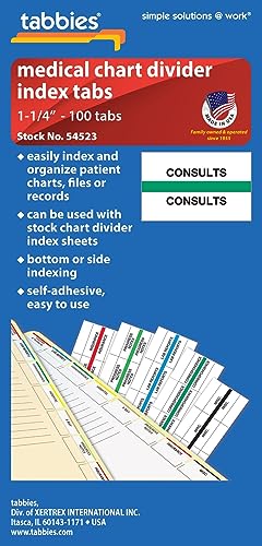 Tabbies Medical Chart Index Tabs CONSULTS 1-1/4"W x 1/2" H, Green, 100 Tab Inserts Per Pack (54523) - Image 2
