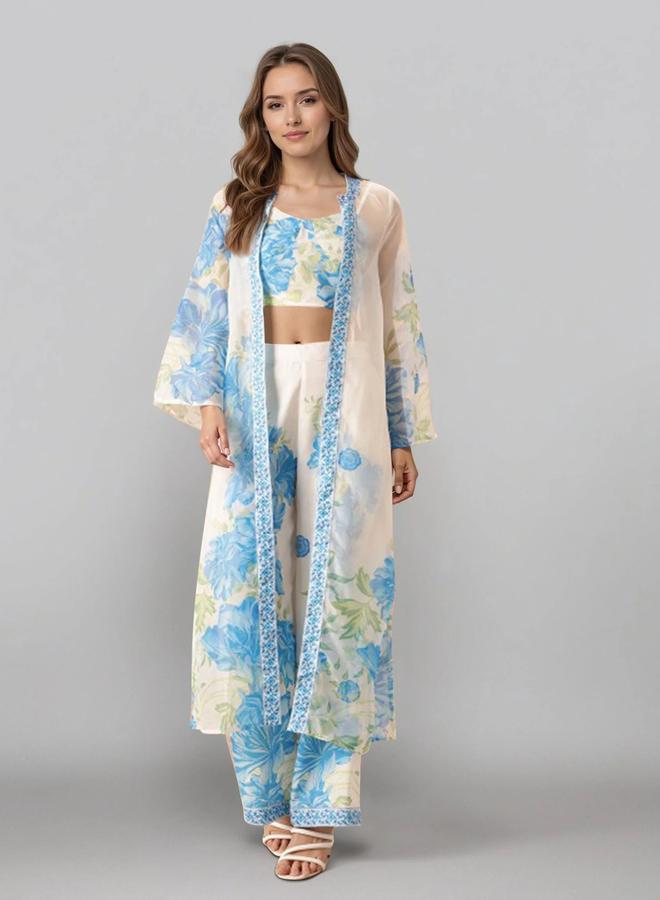 Desiqlo Off White Strappy Printed Cami with Pants and Jacket Co-Ords - Image 5
