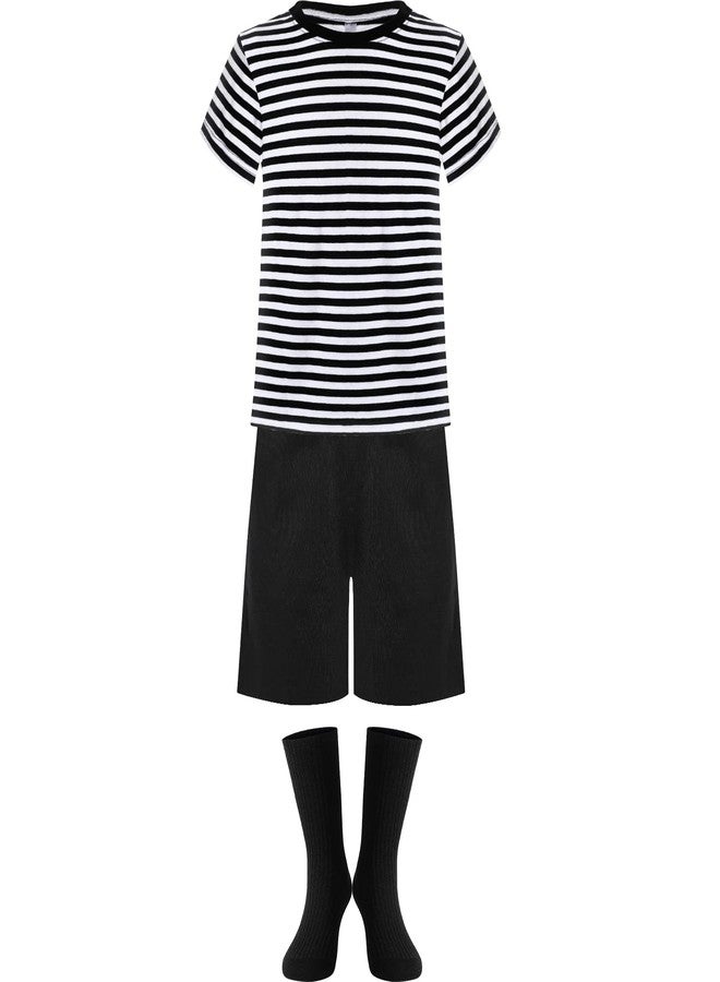 Haysandy Halloween Kids Striped Costume Short Sleeve Stripes Tee Boys Short High Tube Socks for Toddler Baby Boys(Black White,4-5 Years) - Image 1