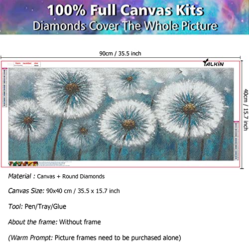 YALKIN 5D Large Diamond Painting Kits for Adults (35.4x15.7inch), Dandelion Flower Full Round Drill Nature Gem Arts Paint by Diamonds Kits Diamond Art Kits for Home Wall Decor Relax Gift - Image 3