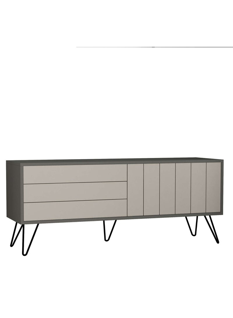 Mourah Home Picadilly Tv Stand Up To 55 Inch Tv| Modern Tv Unit Metal Legs 2 Door | Storage Cabinet |139X36X57 Cm| Dark Grey Light Mocha- 2 Years Warranty - Image 2