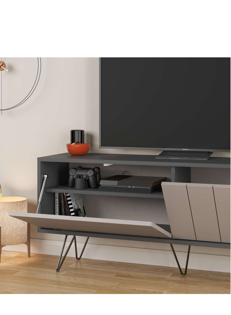 Mourah Home Picadilly Tv Stand Up To 55 Inch Tv| Modern Tv Unit Metal Legs 2 Door | Storage Cabinet |139X36X57 Cm| Dark Grey Light Mocha- 2 Years Warranty - Image 5