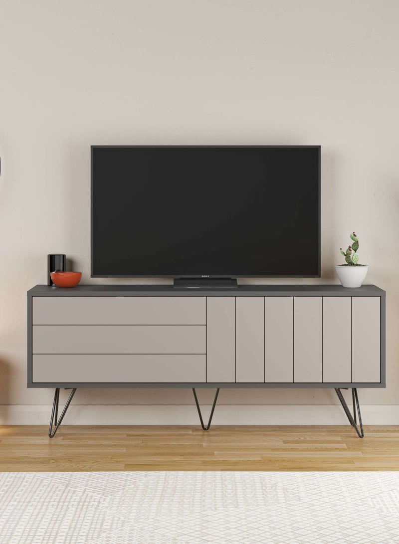 Mourah Home Picadilly Tv Stand Up To 55 Inch Tv| Modern Tv Unit Metal Legs 2 Door | Storage Cabinet |139X36X57 Cm| Dark Grey Light Mocha- 2 Years Warranty - Image 1