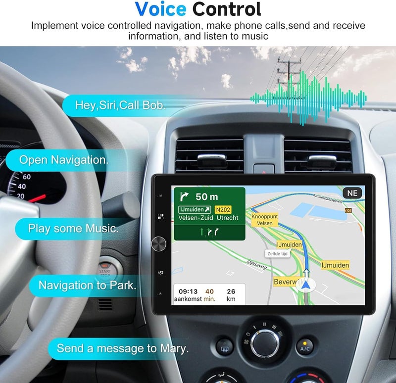 Podofo 10.4" Single Din Radio Car Stereo with Wireless CarPlay & Android Auto, Rotatable Touch Screen, Bluetooth, 16-Band EQ Audio, Mirror Link, SWC, FM, USB, TF, Backup Camera - Image 4