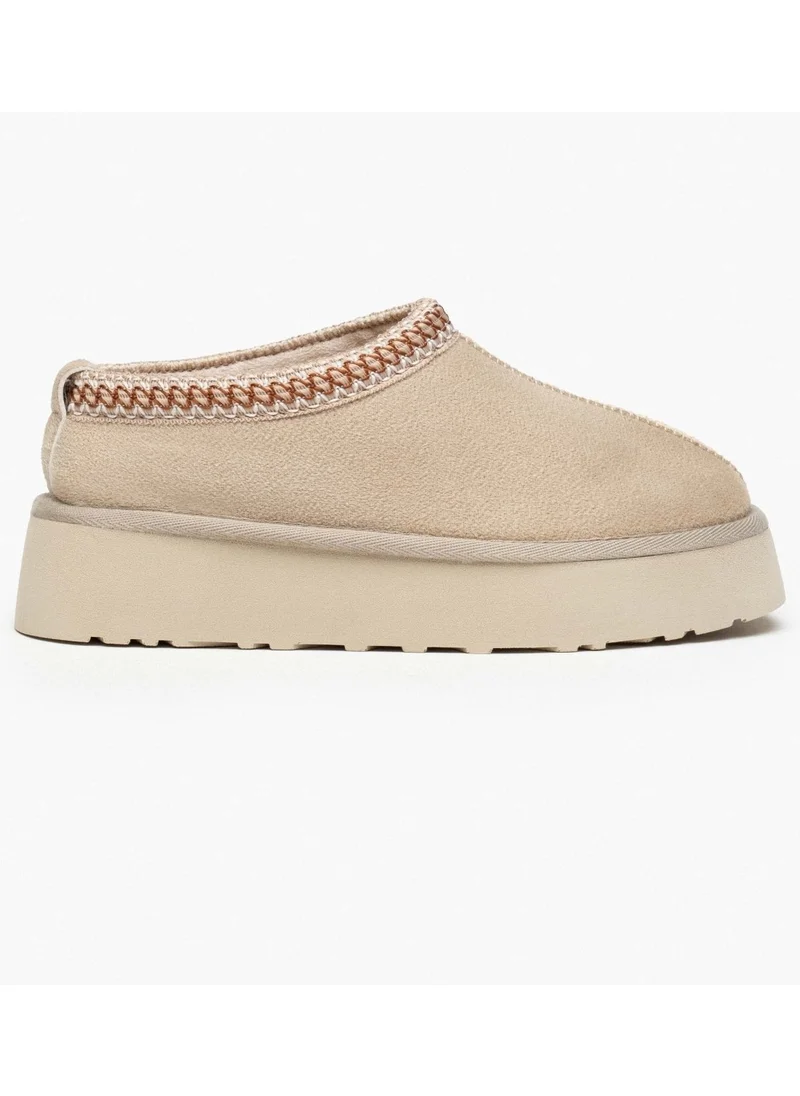 نيشانتاشي شوز Sweet Sand Beige Suede Fur Lined Flat Sole Sabo Home Slippers