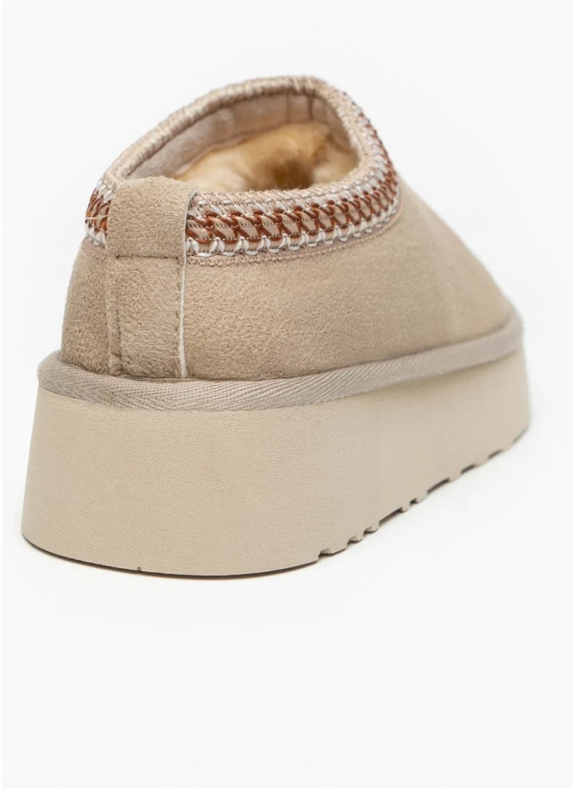 نيشانتاشي شوز Sweet Sand Beige Suede Fur Lined Flat Sole Sabo Home Slippers
