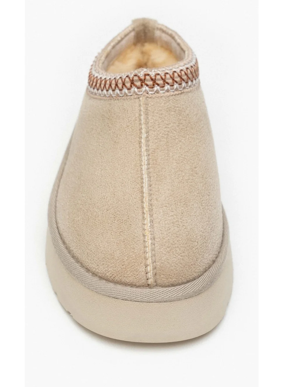 نيشانتاشي شوز Sweet Sand Beige Suede Fur Lined Flat Sole Sabo Home Slippers