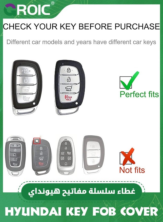 GROIC غطاء مفتاح هيونداي مع حبل جلدي، غلاف مفتاح السيارة متوافق مع هيونداي إلنترا إلنترا جي تي أيونيك سوناتا توكسون مفتاح ذكي 4 أزرار واقي حامل مفتاح ذكي - Image 2