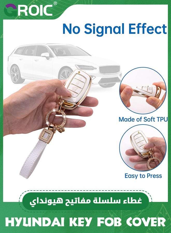 GROIC غطاء مفتاح هيونداي مع حبل جلدي، غلاف مفتاح السيارة متوافق مع هيونداي إلنترا إلنترا جي تي أيونيك سوناتا توكسون مفتاح ذكي 4 أزرار واقي حامل مفتاح ذكي - Image 3