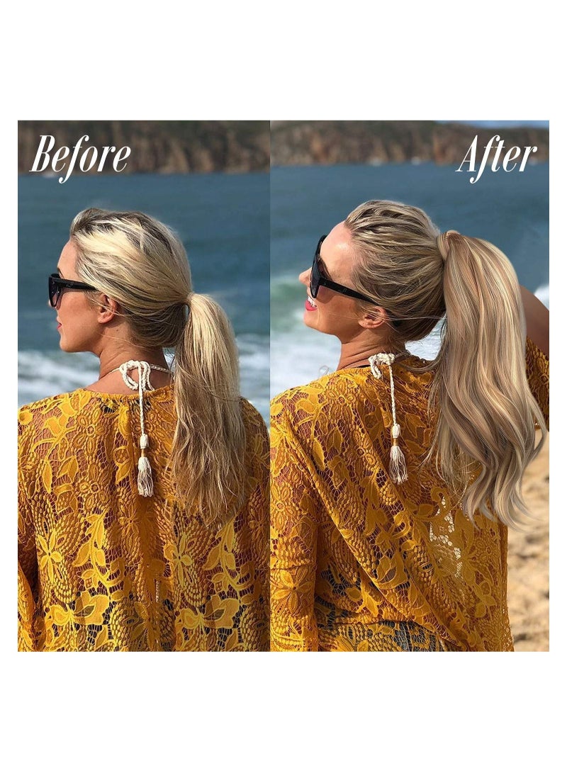 Estelle Curly Ponytail Extension 15 Inch Heat Resistant Synthetic Natural Wavy Hairpiece Wrap Around Pony Tail Hair Extensions for Women Dark Brown / Golden Auburn Curly - Image 3