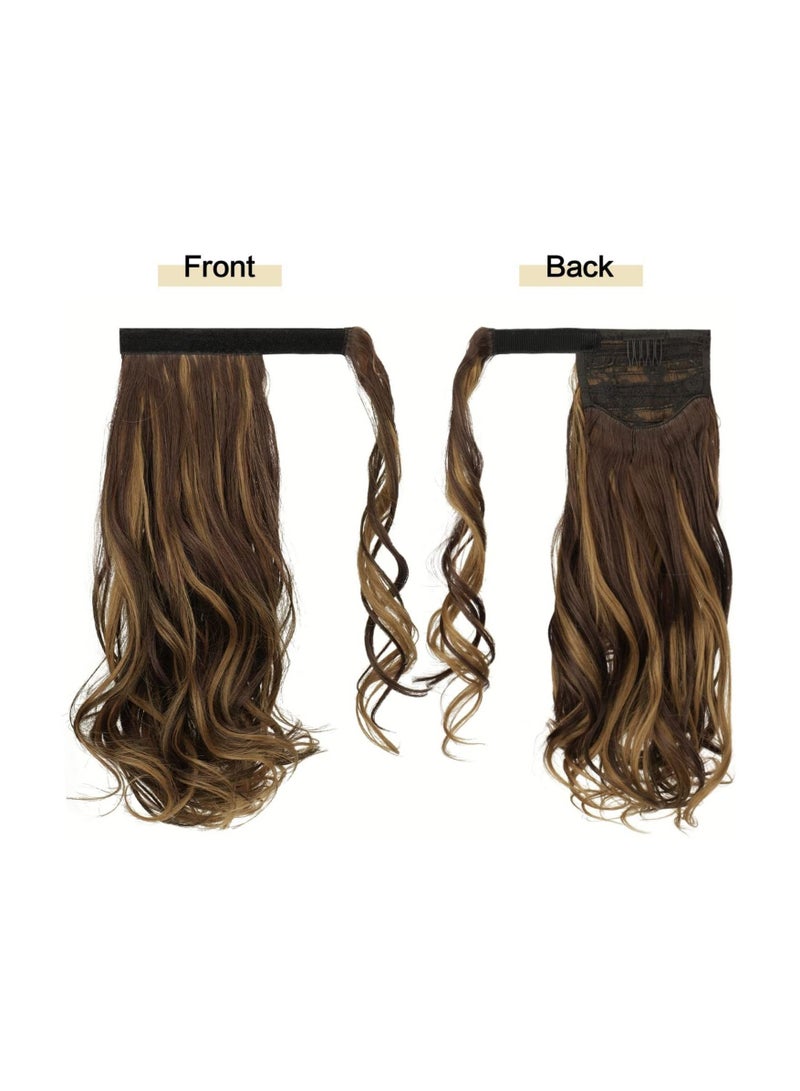 Estelle Curly Ponytail Extension 15 Inch Heat Resistant Synthetic Natural Wavy Hairpiece Wrap Around Pony Tail Hair Extensions for Women Dark Brown / Golden Auburn Curly - Image 2