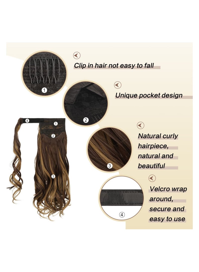 Estelle Curly Ponytail Extension 15 Inch Heat Resistant Synthetic Natural Wavy Hairpiece Wrap Around Pony Tail Hair Extensions for Women Dark Brown / Golden Auburn Curly - Image 5