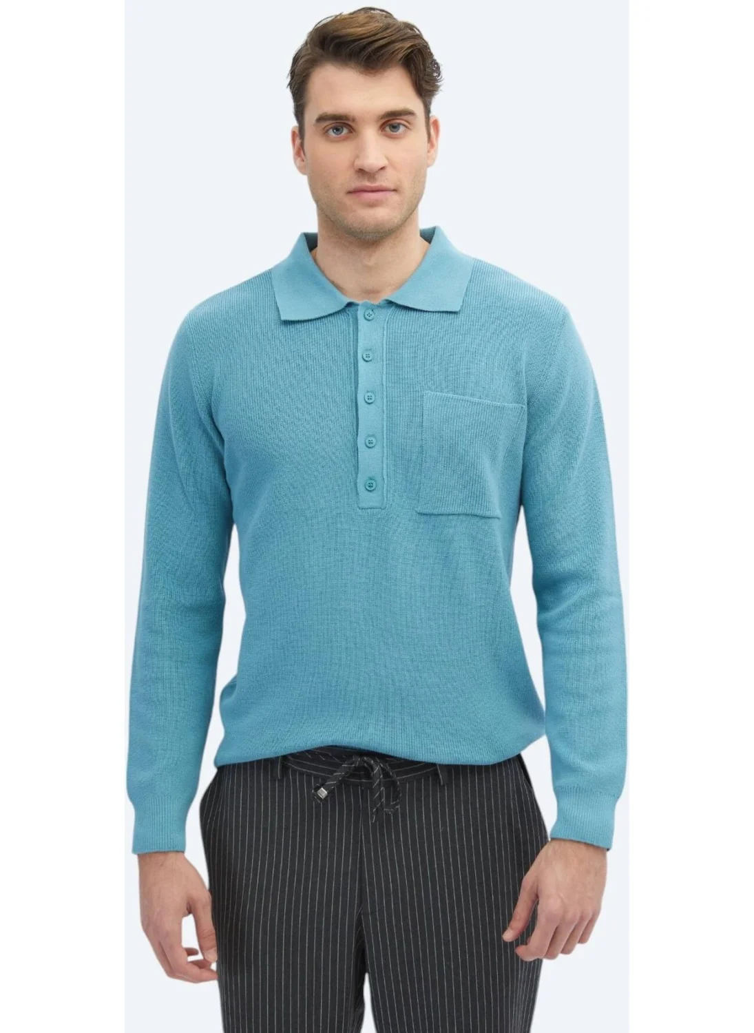 Kip Dark Mint Polo Collar Selanik Cotton Blend Knitwear