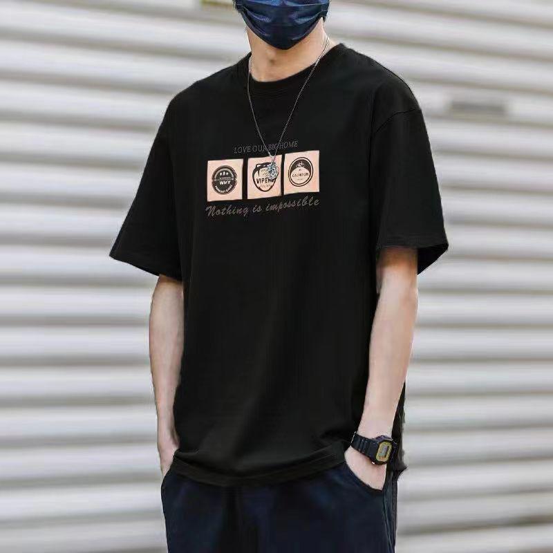 Vintage Printed Short-sleeved T-shirt Men's Ins Trendy Brand Fashionable Half-sleeved T-shirt Summer Top Loose Heavy Base Shirt - Image 1