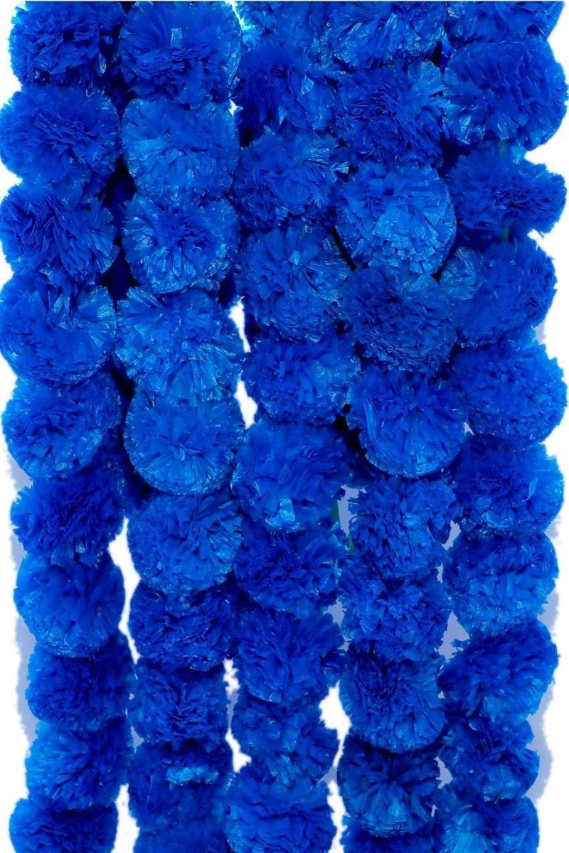 SHIMMER Artificial Marigold Fluffy Flowers Garlands for Decoration Garlands for Festive Pooja Wedding Diwali Decorations Festival Events Home Table Bedroom BluePack of 5 - Image 2