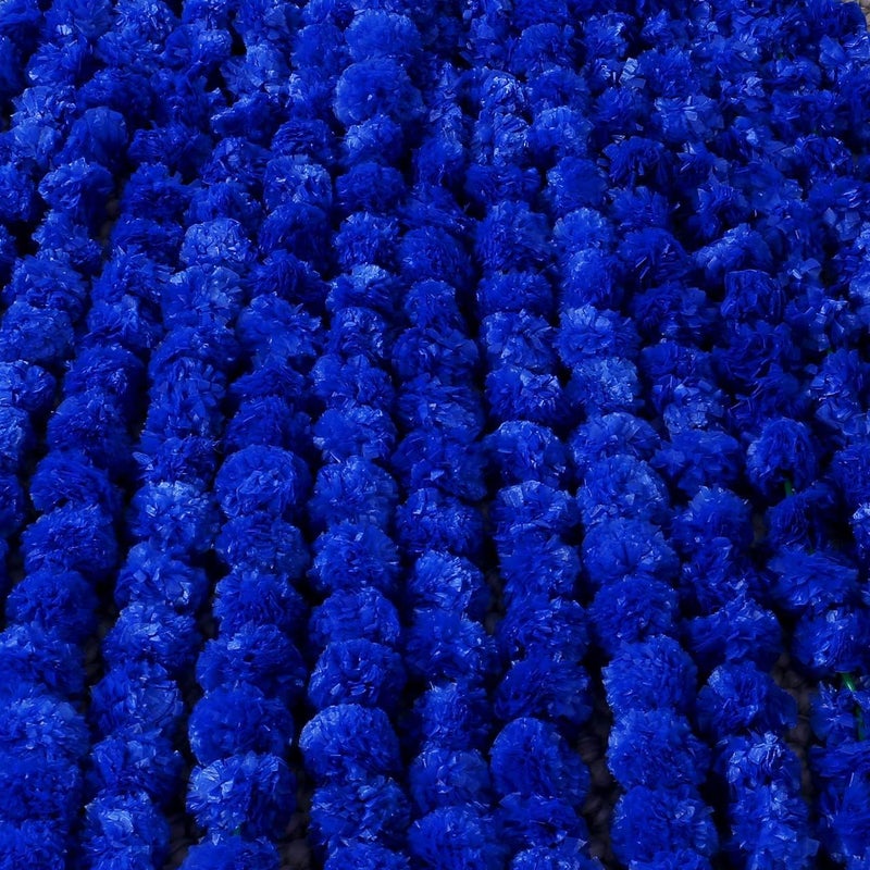 SHIMMER Artificial Marigold Fluffy Flowers Garlands for Decoration Garlands for Festive Pooja Wedding Diwali Decorations Festival Events Home Table Bedroom BluePack of 5 - Image 5