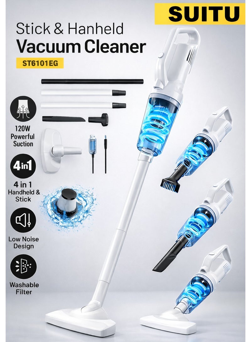 SUITU Cordless Handheld Vacuum Cleaner 120W 12000Pa Powerful Suction, 4-in-1 Lightweight Wet & Dry Vacuum with Detachable Battery, LED Light & Multi-Nozzle for Car, Home & Office - Image 1