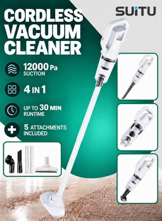 Cordless Handheld Vacuum Cleaner 120W 12000Pa Powerful Suction, 4-in-1 Lightweight Wet & Dry Vacuum with Detachable Battery, LED Light & Multi-Nozzle for Car, Home & Office