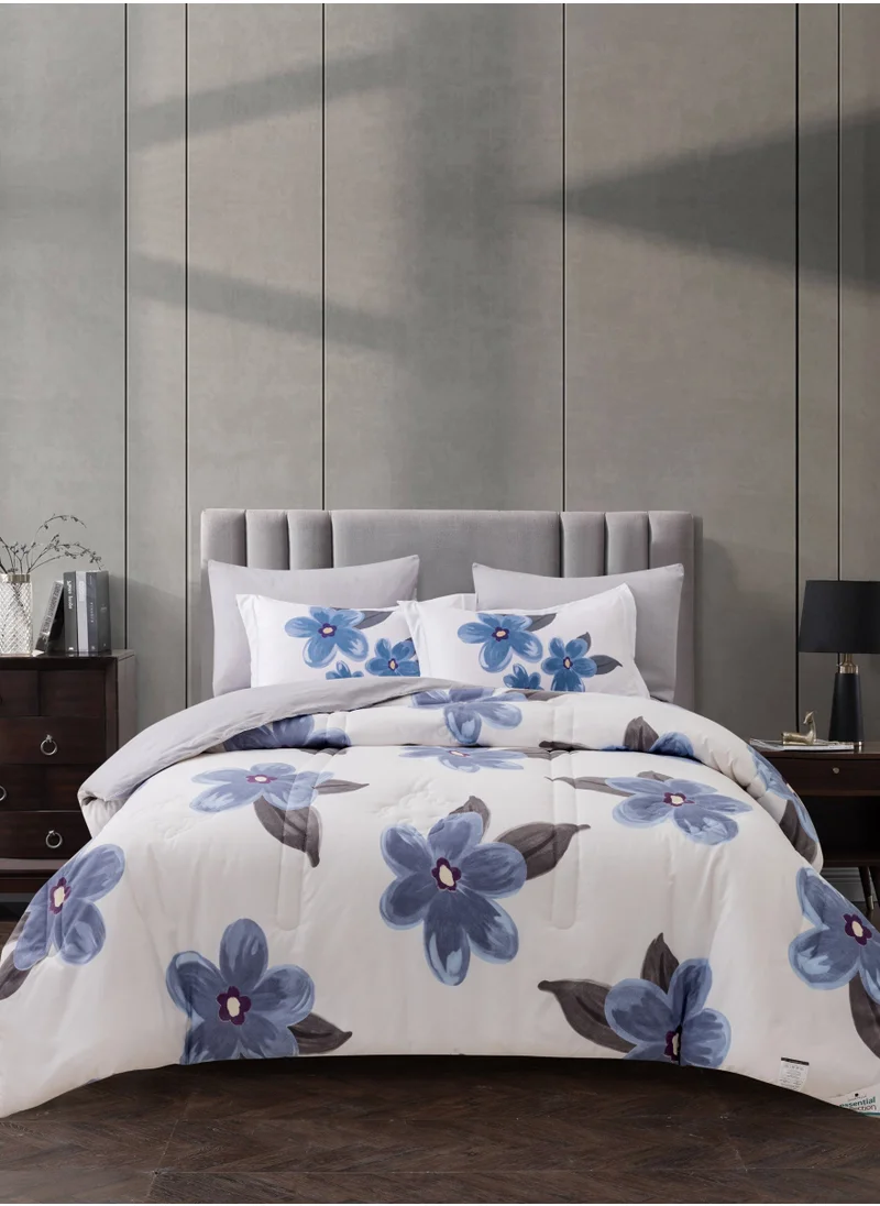 Donetella Printed Comforter Set 4-Pcs Single Size All Season Decorated Reversible Single Bed Comforter Set Fits (140 X 200 Cm)With Super-Soft Down Alterntaive Filing,Linen