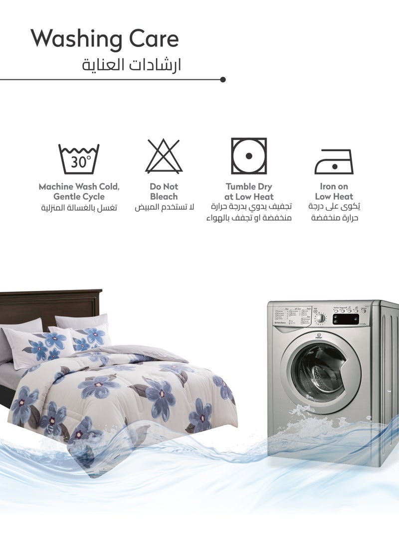 Donetella - Printed Comforter Set 4-Pcs Single Size All Season Decorated Reversible Single Bed Comforter Set Fits (140 X 200 Cm)With Super-Soft Down Alterntaive Filing,Linen - Image 1
