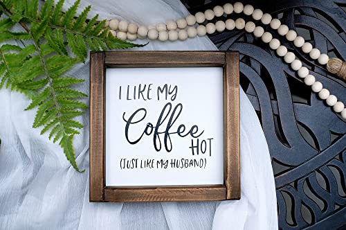 Lavender Inspired 'I Like My Coffee Hot, Just Like My Husband' - Funny Kitchen Decor - Farmhouse Coffee Bar Tiered Tray Sign - Rustic Quote, 7x7 - Image 4