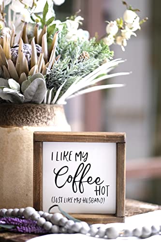 Lavender Inspired 'I Like My Coffee Hot, Just Like My Husband' - Funny Kitchen Decor - Farmhouse Coffee Bar Tiered Tray Sign - Rustic Quote, 7x7 - Image 3