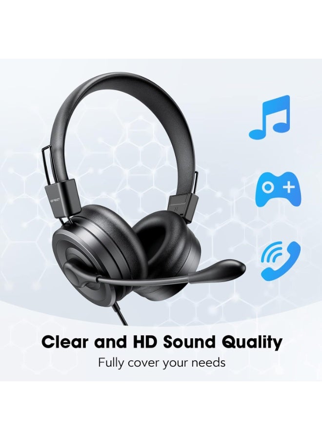 HS20 Computer Headset with Microphone, Wired Office Headphones with 360° Omni-Directional Mic, USB and 3.5mm Jack, In-Line Controls, Mute Button, Compatible with Skype, Call Centers, PC, Phones, and Tablets - Image 3