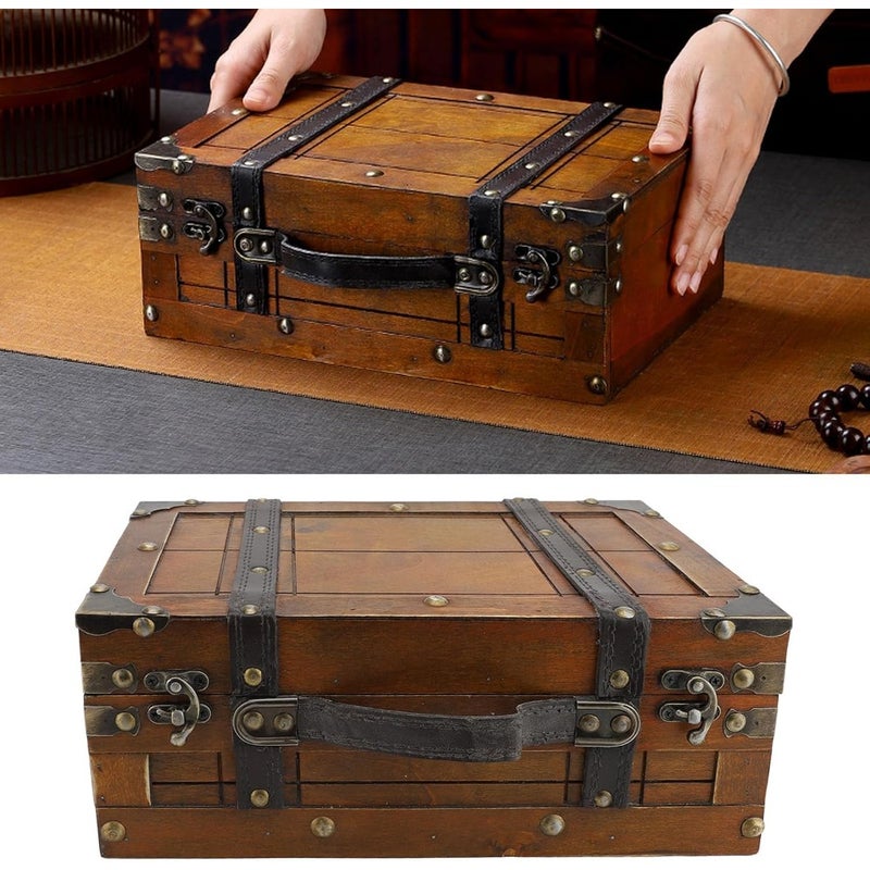 Vintage Wooden Suitcase, Vintage Decorative Storage Box with Sturdy Locks for Home Decor, Props, Housewarming Gifts, Worn Out Yellow - Image 2
