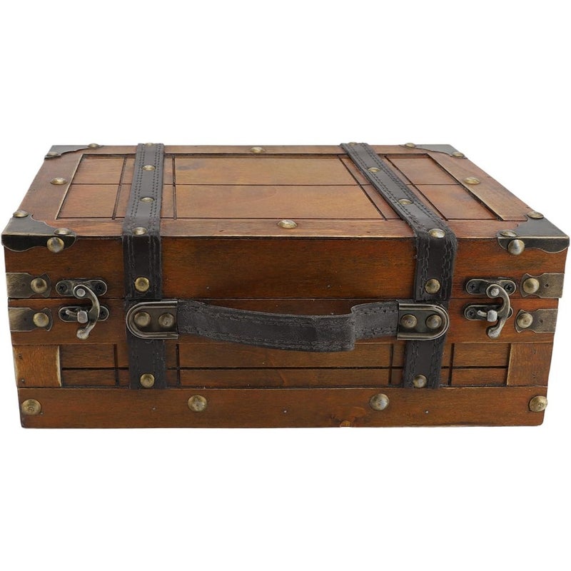 Vintage Wooden Suitcase, Vintage Decorative Storage Box with Sturdy Locks for Home Decor, Props, Housewarming Gifts, Worn Out Yellow - Image 1