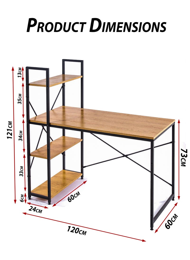 دي بلو طاولة كمبيوتر عصرية بطول 120 سم مع رفوف تخزين جانبية مكونة من 3 طبقات قابلة للتبديل، مكتب دراسة وكتابة وزاوية للابتوب وأجهزة الكمبيوتر، سطح عمل واسع، هيكل معدني قوي، محطة عمل موفرة للمساحة مثالية للمكتب المنزلي أو غرفة النوم أو الطلاب أو إعدادات الألعاب - Image 5