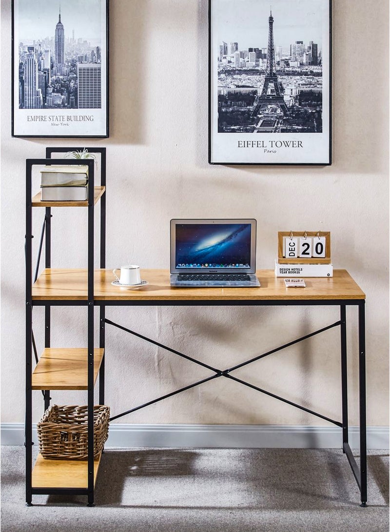 دي بلو طاولة كمبيوتر عصرية بطول 120 سم مع رفوف تخزين جانبية مكونة من 3 طبقات قابلة للتبديل، مكتب دراسة وكتابة وزاوية للابتوب وأجهزة الكمبيوتر، سطح عمل واسع، هيكل معدني قوي، محطة عمل موفرة للمساحة مثالية للمكتب المنزلي أو غرفة النوم أو الطلاب أو إعدادات الألعاب - Image 4