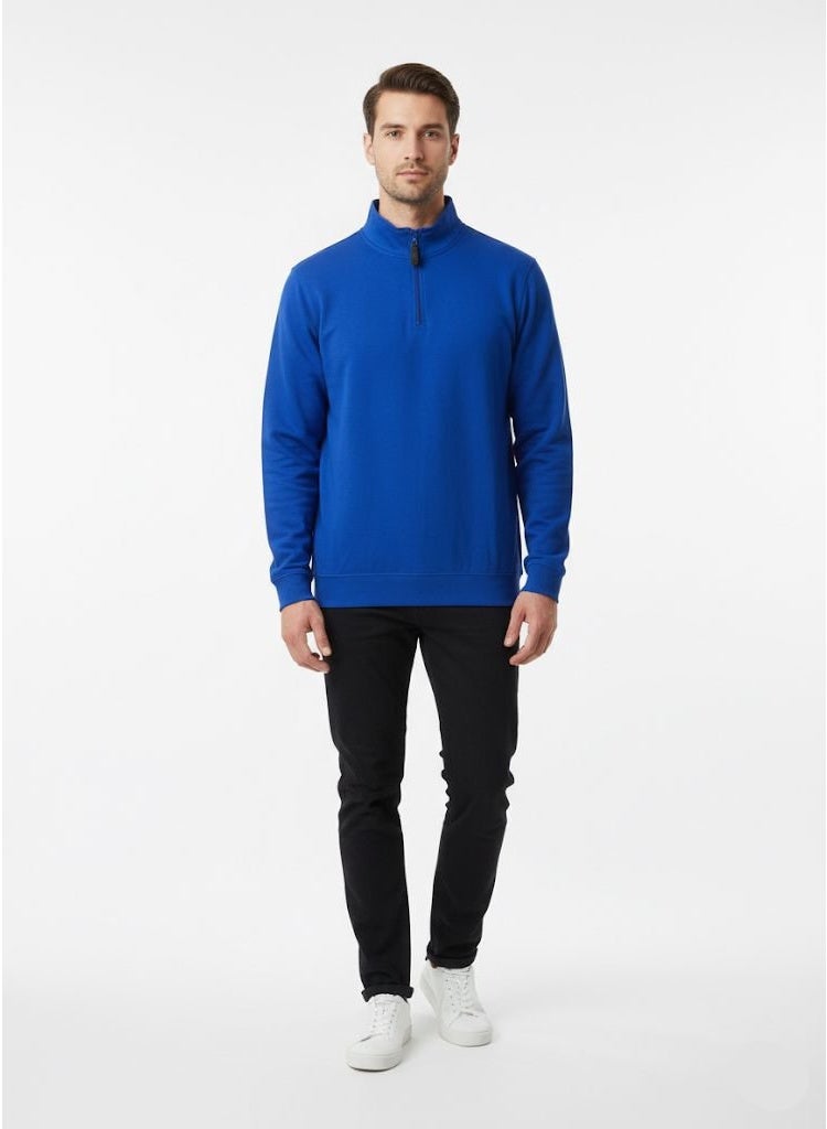 LOUD UNIVERSE سويت شيرت رجالي بأكمام طويلة برباط ربع زيب عنق مرتفع باللون الأزرق – سويت شيرت كاجوال مريح للأيام العادية - Image 2