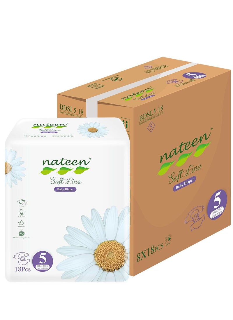 nateen - Soft Line Baby Diapers,Size 5(12-25kg),144 Count Diapers,Super Soft,Breathable Baby Diaper. - Image 1