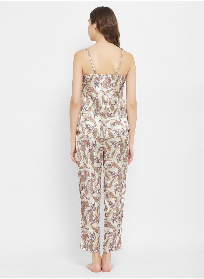 Clovia Satin Paisley Print Cami & Pyjama Set by Styli  - Image 4