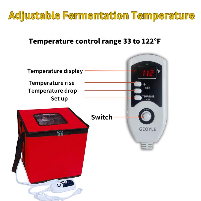 GEOYLE Bread Proofing Box Heated, Foldable Dough Proofer Temperature/Timer Control Sourdough Warmer for Making Bread, Pizza,Yogurt, Natto and Handmade Soap Red, 10.6 * 10.6 * 10.6inch - Image 4